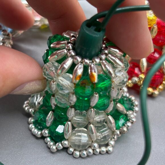 Vintage Beaded Bell Christmas Lights Covers 20 w/ Strand Flower Bulbs Parts READ - Picture 4 of 6